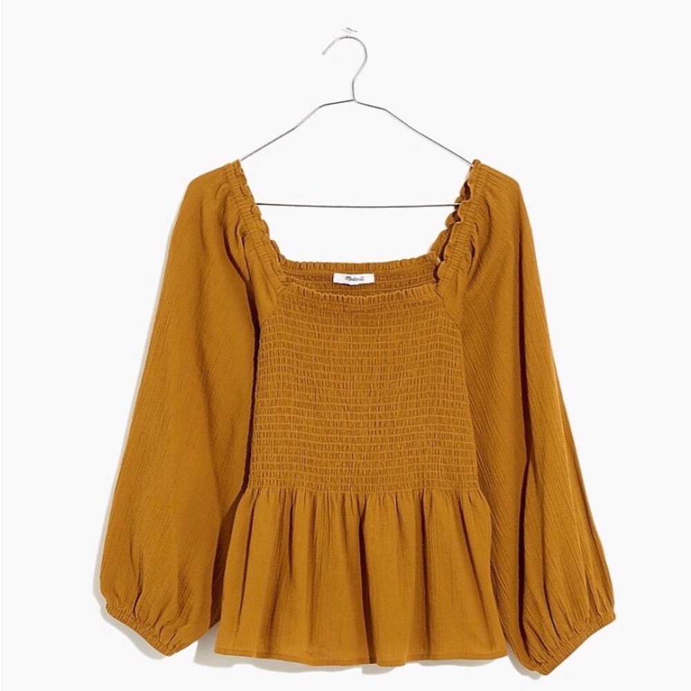 NWT Madewell Lucie Smocked Peplum Top